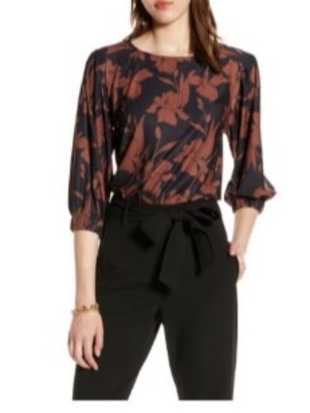 Halogen Floral Black and Brown Top Small